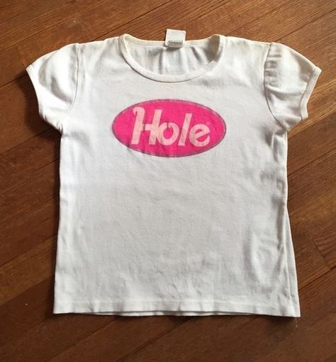 Courtney Love Hole Band Logo Shirt Outfit  Shirt Outfit Idea Easy 30 day return policy Hole Shirt Outfit, Infant Tees Y2k, Graphic Tees Cute, Diy Baby Tee Ideas, Hole Band Logo, Diy Baby Tee, Baby Tees Aesthetic, 90s Graphic Tees, 2000s Graphic Tee