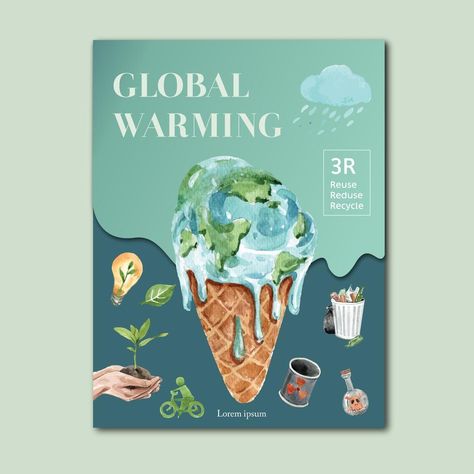 Global Warming and Pollution. Poster flyer brochure advertising campaign, save the world template design , creative watercolor vector illustration design Pollution Poster, Ocean Art Projects, Advertising Campaign Design, Creative Watercolor, Earth Poster, Creative School Project Ideas, Watercolor Vector, Digital Art Poster, Simple Poster