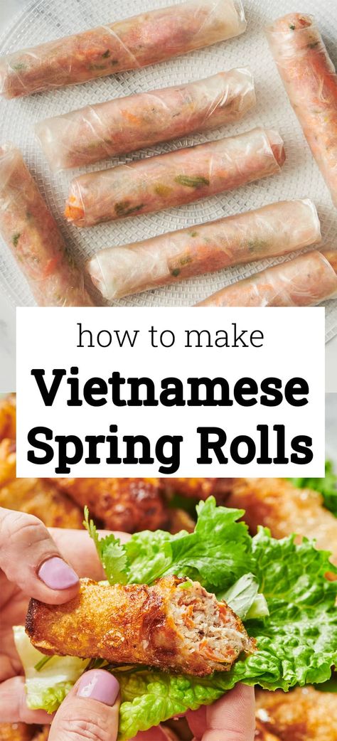 Vietnamese Spring Rolls / Light and crunchy, savory and addicting, these fried spring rolls are served wrapped in lettuce leaves with lots of fresh herbs, dipped in a fish sauce, and eaten out of hand. Beef Spring Rolls Recipe, Spring Roll Dipping Sauce, Asian Spring Rolls, Vietnamese Spring Rolls Recipe, Vietnamese Egg Rolls, Gluten Free Dairy Free Dinner, Fried Spring Rolls, Vietnamese Spring Rolls, Fresh Spring Rolls