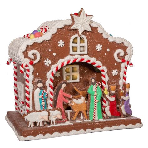 Nativity Gingerbread, Christmas Fireplace Decor, Candy House, Christmas Gingerbread House, Gingerbread Girl, Meaning Of Christmas, True Meaning Of Christmas, Battery Operated Lights, Christmas Fireplace