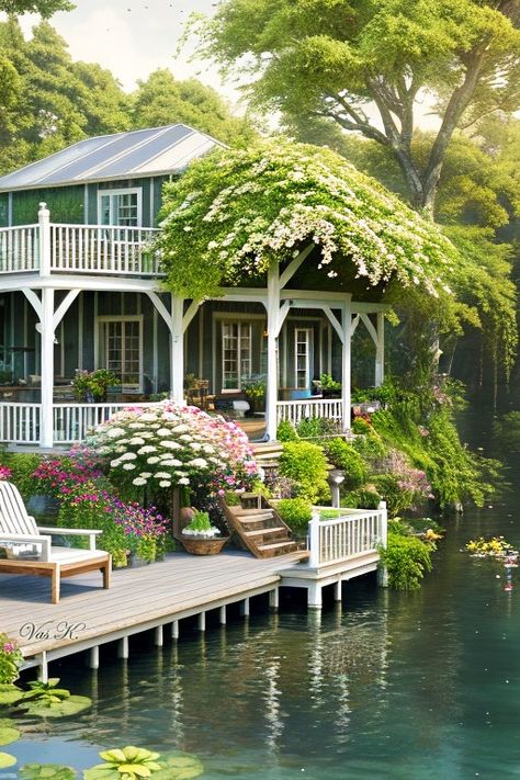 A lakehouse deck. - Dreamy Houses & Spaces Lakehouse Deck, Bedroom Decor On A Budget, Home Refresh, House Chores, Lakeside Cottage, Dream Cottage, Lake Cottage, Fantasy House, Amazing Home