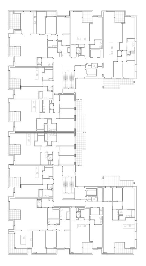 Plans of Apartment Blocks · A collection curated by Divisare Narrow Apartment Building Plan, Residential Architecture Apartment Floor Plans, Apartment Unit Design, Apartment Block Plan, Apartment Floor Plans Buildings, Block Of Flats Floor Plan, Flat Building Design, Residential Building Plan Apartments, Residential Complex Plan