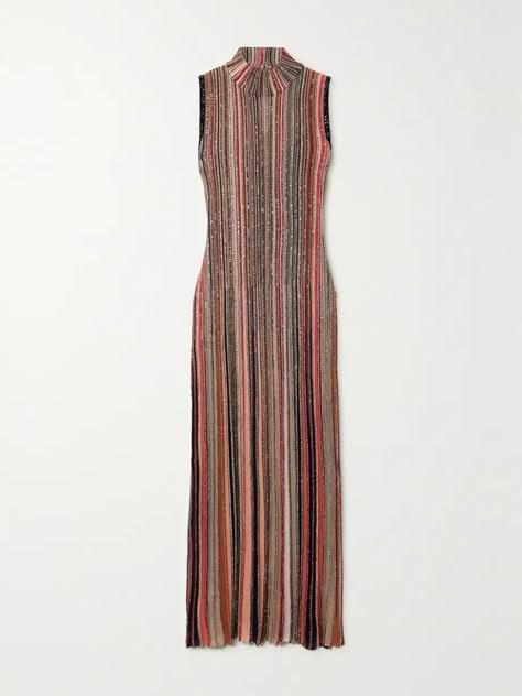 MISSONI Sequin-embellished striped metallic ribbed-knit maxi dress | NET-A-PORTER Cool Summer Dress, Sir The Label Dresses, Bold Women, Missoni Dress, Knit Dresses, Sequin Outfit, Sequin Maxi, Maxi Knit Dress, Missoni