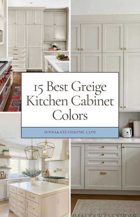 Upgrade your space with greige kitchen cabinets for a modern and neutral kitchen cabinets look! From Sherwin Williams to Benjamin Moore, find the best greige kitchen cabinets paint colors to create a stylish greige kitchen. Perfect for adding warmth, these greige cabinets make any kitchen feel timeless. Sherwin Williams Cabinet Paint, Warm Grey Kitchen, Greige Cabinets, Neutral Kitchen Cabinets, Kitchen Cabinets Paint Colors, Cabinets Paint Colors, Timeless Kitchen Cabinets, Greige Kitchen Cabinets, Greige Paint Color