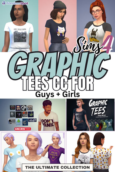 Custom maxis-match t-shirts and graphic tees for The Sims 4. Peep the full list linked here! Sims 4 Cc Maxis Match Graphic Tees, Graphic Tees Sims 4 Cc, Sims 4 Graphic Tees, Shirts Sims 4 Cc, Sims 4 Cc Graphic Tees, Sims 4 Graphic Tees Cc, Sims 4 Shirts Cc, Sims 4 Nails, Cc Shopping