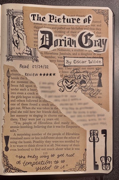 Journal Book Log, Dark Academia Journal, Old English Lettering, Autumn Reading, Presentation Ideas For School, Classic Journal, Bookish Aesthetic, Book Review Journal, The Picture Of Dorian Gray