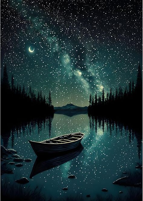 Amazon.com: MOGTAA Starry Night Diamond Art Painting Kits for Adults, Canoe Lake Moon Diamond Painting Kits for Beginners, DIY 5D Diamond Dots Kits Landscape Gem Craft for Home Art Decor 12x16 inch : Arts, Crafts & Sewing Night Sky Art Painting, Night Scenery Painting, Night Sky Acrylic Painting, Moon Art Painting, Night Landscape Painting, God Night, Diamond Art Painting Kits, Night Sky Art, Diamond Dots