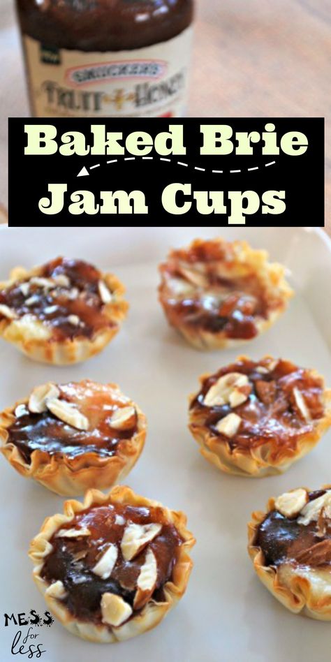 Baked Brie And Bacon Jam Phyllo Cups, Brie And Jam Bites, Brie Tarts Holiday Appetizers, Raspberry Brie Tartlets, Raspberry Jam Appetizers, Baked Brie Bites Phyllo Cups, Baked Brie Phyllo Cups, Wonton Brie Cups, Brie Jelly Appetizer