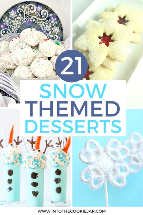 Essen, Winter Theme Party Snacks, Snow Cupcakes Ideas, Snow Party Food Ideas, Snow White Desserts Ideas, Snow Themed Food Ideas, Snowflake Dessert Ideas, Winter Wonderland Breakfast, Snow Day Treats