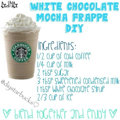 White Chocolate Mocha Frappe Starbucks Mocha, Diy Starbucks, Frappe Recipe, Starbucks Drinks Diy, Mocha Frappe, Mocha Recipe, Secret Starbucks Drinks, Frappuccino Recipe, Starbucks Diy