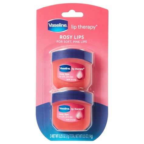 Vaseline Lip Therapy Rosy Mini is clinically proven to help heal dry lips. The non-sticky formulas of Vaseline Lip Therapy Minis are invitingly soft and melt onto lips. The Vaseline Lip Therapy Mini comes in iconic packaging that fits neatly in your pocket or purse, so you can hydrate on-the-go. Vaseline for Lips Made with the Original Wonder Jelly With its original formula, Vaseline Lip Therapy is a lip balm you can rely on that provides long-lasting relief from dryness. This everyday essential Vaseline Pink Lip Balm, Mini Vaseline Lip Balm, Mini Hygiene Products, Vaseline Rose Lip Balm, Lip Therapy For Dry Lips, Rosy Vaseline, Tinted Vaseline, Chapstick Vaseline, Rose Vaseline