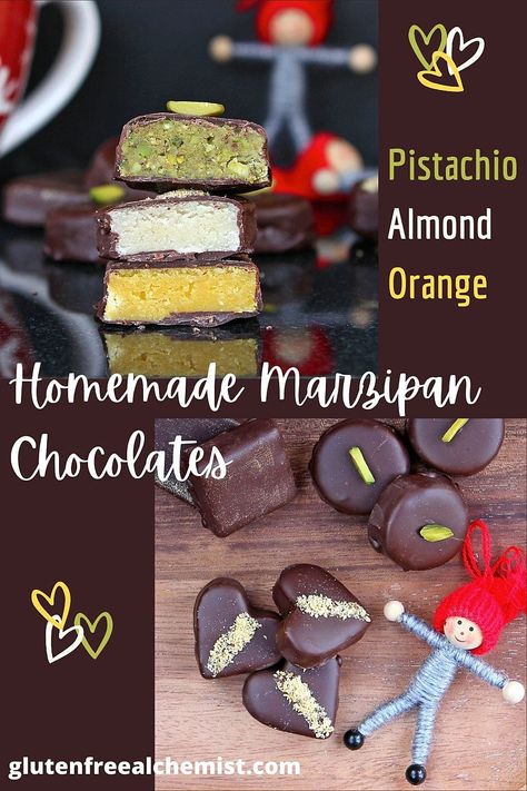 Marzipan Chocolates, Pistachio Marzipan, Homemade Marzipan Recipe, Homemade Marzipan, Almond Marzipan, Marzipan Recipe, Marzipan Fruit, How To Temper Chocolate, Chocolate Shapes