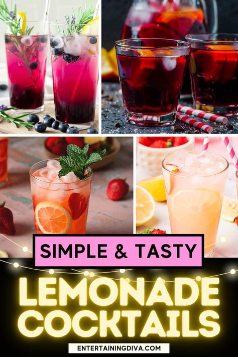 Simple & Tasty Lemonade Cocktails | Recipes Cocktails With Lemonade, Drinks With Lemonade, Lemonade Alcohol Drinks, Alcoholic Lemonade Drinks, Vodka Lemonade Drinks, Alcoholic Lemonade, Summer Vodka Drinks, Dinner Recipes Party, Easy Lemonade