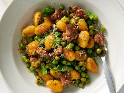 Crisp Gnocchi With Sausage and Peas Recipe - Whisk Crisp Gnocchi, Gnocchi With Sausage, Grilled Cabbage, Seared Fish, Spring Pasta, Skillet Dinners, Sweet Italian Sausage, Pea Recipes, Gnocchi Recipes