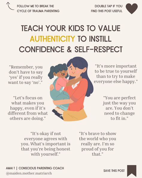 Teaching your child to choose AUTHENTICITY over people-pleasing is a valuable lesson in fostering genuine self-expression and confidence. ⁠ .⁠ And remember, fostering authenticity is an ONGOING process. Your consistent GUIDANCE and SUPPORT will become the blueprint for your child to develop a strong sense of self ❤️⁠ .⁠ ✅ Never let the cycle of trauma define your parenting again. Discover "The Amai T Method of Conscious Parenting" and transform your family dynamics today!⁠ Parenting Coach, Parenting Support, Life Skills Kids, Best Parenting Books, Social Emotional Activities, People Pleasing, Parenting Knowledge, Mothers Heart, Intentional Parenting