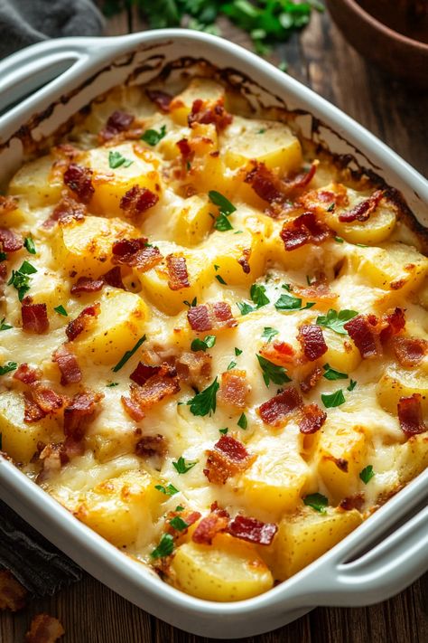 Cheesy Mississippi Mud Potatoes Potatoes Side Recipes, Easy To Make Thanksgiving Side Dishes, Crispy Cheese And Bacon Potatoes, Potato Cheese Baked, Cheesy Potato Casserole Fresh Potatoes, Cheesy Potatoes With Diced Potatoes, Southern Dinner Sides, Layered Potatoes Bake, Easy Delicious Side Dishes