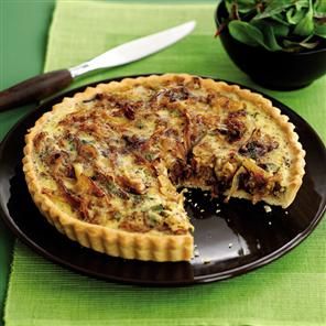 Caramelised onion and mustard tart recipe. This moreish dish is perfect for a wintry day as its warming flavours keep the cold away. Baking Weights, Caramelised Onion Tart, Caramelized Onions Recipe, Bacon Quiche, Vegetarian Nutrition, Onion Tart, Delicious Magazine, Savory Tart, Shortcrust Pastry