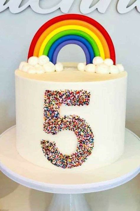 White Rainbow Cake, Rainbow And Sprinkles Cake, Rainbow Birthday Ideas Decoration, Cake With Rainbow On Top, My Little Pony Birthday Party Cake, Rainbow Decorated Cake, Rainbow Cakes For Girls Birthday, Simple Rainbow Cake, Rainbow Birthday Cakes