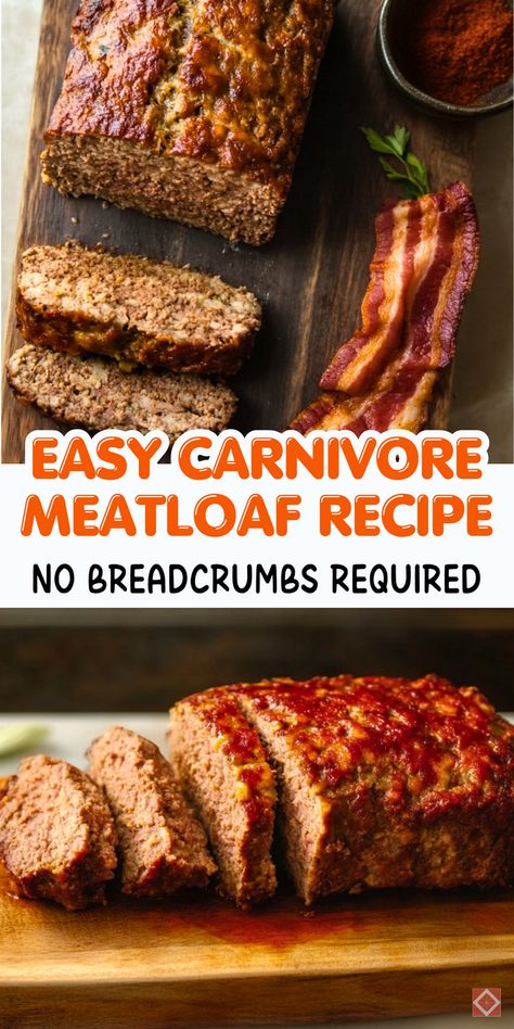 Say goodbye to breadcrumbs and hello to pure meaty goodness! This carnivore diet meatloaf recipe is simple, hearty, and perfect for anyone following a low-carb, keto, or carnivore lifestyle. Packed with protein and flavor, it’s a satisfying meal for any night. Save this pin for your next carnivore dinner idea! Low Carb Meat Meals, Carnivore Diet Shawn Baker, Carnivore Stuffed Meatloaf, Carnivore Burger Patties, Carnivore Diet Meatloaf Recipe, Low Carb Meat Dishes, Sauces On Carnivore Diet, Carnivore Seafood Chowder, Low Carb Dinner Ideas Ground Beef