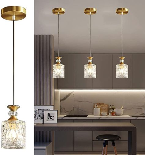 Gold Crystal Pendant Light, Glass Pendants Over Kitchen Island Shades Of Light, Crystal Pendant Lighting Kitchen, Hanging Lights Kitchen Island, Bedroom Pendant Light Ceiling, Champagne Bronze Pendant Light, Gold Kitchen Light Fixtures, Mini Pendant Lights Over Island, Small Pendant Lights Over Kitchen Island