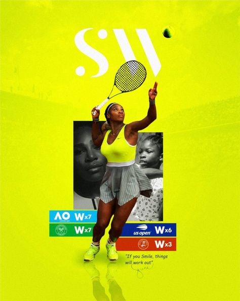 "If You Smile, Things Will Work Out Tennis Poster, Tennis Photography, Tennis Posters, Serena Williams, You Smile, Work Out, Poster Design, Tennis, Movie Posters