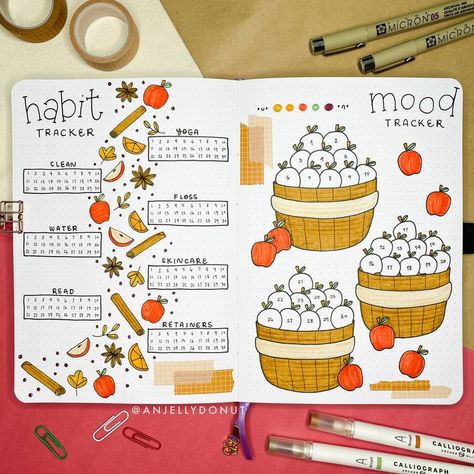 Fall Themed Mood Tracker, September Bullet Journal Habit Tracker, September Bujo Mood Tracker, September Spread Bullet Journal, Fall Calendar Ideas September, Bullet Journal Ideas Pages September, Bullet Journal November Habit Tracker, Autumn Habit Tracker, September Bujo Theme Ideas