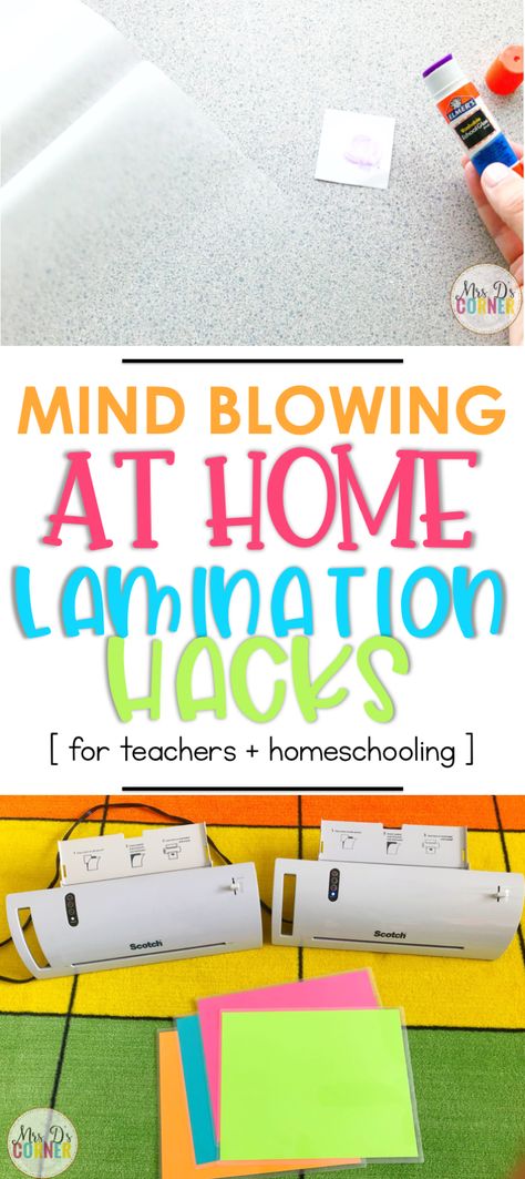 Do you laminate resources and lessons at home for your classroom? Have you ever wanted to laminate bigger or longer resources at home - but it's just not possible? Or maybe you cut laminate cut and your pieces move all over the place. These 5 lamination hacks will blow your teacher mind. Learn all 5 hacks here, only at Mrs. D's Corner. Classroom Laminating Ideas, Classroom Lighting Alternatives, Laminate Homeschool, Tacky Glue Teacher Hack, Glue Hacks For Classroom, Ideas For Laminating, Things To Laminate For Homeschool, Classroom Hacks Preschool, Laminating Hacks For Teachers