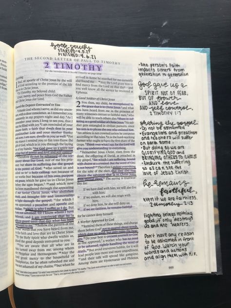 2 Timothy Bible Notes, 2 Timothy Bible Journaling, 1 Timothy Bible Journaling, Messy Bible, Timothy Bible, God Names, Bible Tips, Bible Highlighting, Faith Goals