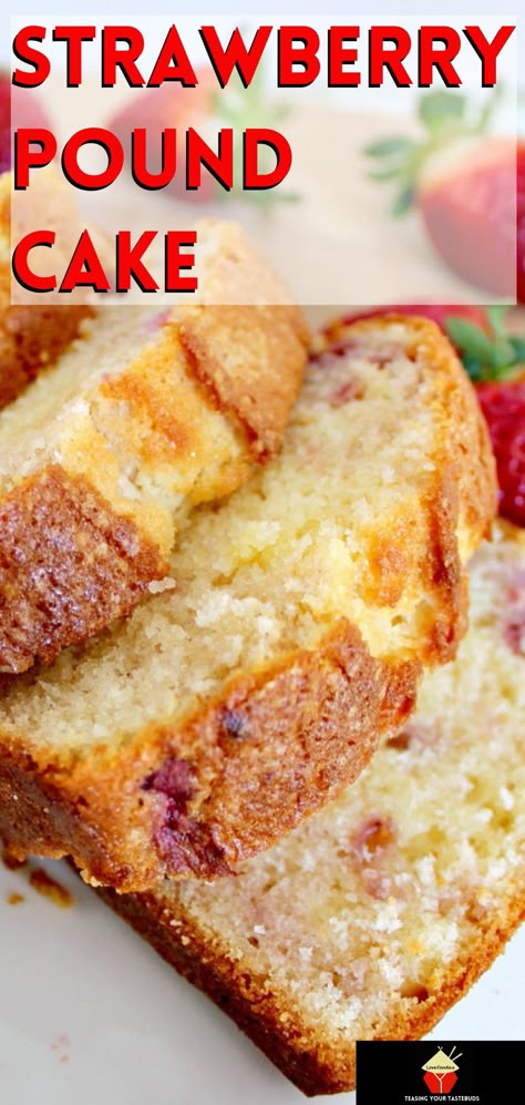 Strawberry Pound Cake. A delicious recipe bursting with fresh strawberries. Soft, moist, and perfect with a morning coffee or to take to friends! Strawberry Pound Cake, Pound Cake With Strawberries, Dessert Aux Fruits, Strawberry Cakes, Strawberry Desserts, Pound Cakes, Pound Cake Recipes, Fresh Strawberries, Yummy Eats