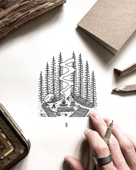 Ollie Smither Tattoo, Camping Drawing, Canoe Camping, Drawing Stuff, Illustrators On Instagram, Line Art Drawings, Tag A Friend, Line Art, Tattoo Ideas