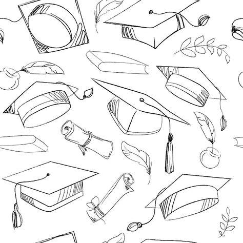 Graduation cap seamless backgroundsketch... | Premium Vector #Freepik #vector #student-hat #degree-cap #graduate #education-hat Graduation Doodles, Graduation Cap Drawing, Graduation Drawing, How To Drow, Graduate Cap, Cap Drawing, Vintage Graduation, Graduation Art, Bond Paper Design