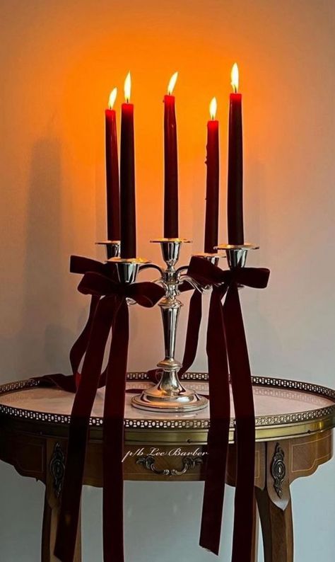 Candle Aesthetics, Burgundy Candles, Romanticize Your Life, Cozy Up Your Home, Bow Aesthetic, Fall Living Room Decor, Fall Living Room, Winter Mood, Vintage Candle