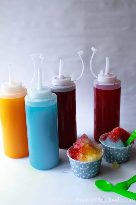 Homemade Sno Cone Syrup | My Name Is Snickerdoodle Sno Cone Syrup Recipe, Sno Cone Syrup, Homemade Snow Cones, Homemade Syrups, Snow Cones Recipes, Snow Cone Syrup, Sno Cones, Snow Cone, Snow Cones