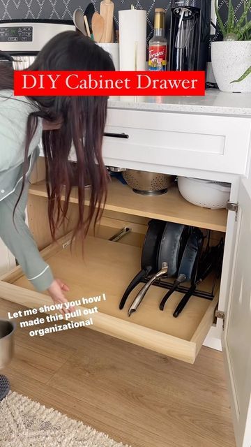 Brandi - DIY Home & Tools on Instagram: "It’s done! I’m comparing the DIY to premade pull out depot options in my stories this week! I did both and I have some thoughts! The slides I used are meant to be installed on the bottom and center of a drawer. They are only rated to about 40lbs so it may not be the best of you have a lot of heavy things going on this drawer. If you want a heavy duty option there are under mount slides available that attach to the cabinet sides. I will link both on my L Drawer Pullouts Pull Out Shelves, How To Add Drawers To A Table, Diy Kitchen Pull Out Drawers, Sliding Cabinet Drawers, Kickplate Drawer Under Cabinet, Convert Cabinets To Drawers, Converting Cabinets To Drawers Kitchens, Kitchen Cabinet Drawer Pullouts, Under Drawer Slides