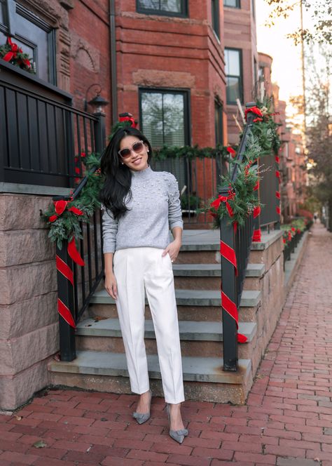 My Favorite Pull On Ankle Pants Winter White Pants Outfit Dressy, White Ankle Pants Outfit, Winter White Pants Outfit, Ankle Pants Outfit, White Pants Winter, White Pants Outfit, White Slacks, Side Zip Pants, White Dress Pants