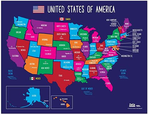 Amazon.com: Map of USA States and Capitals - Colorful US Map with Capitals - American Map Poster - USA Map States and Capitals Poster - North America Map - Laminated Map of the United States for Kids - 17 x 22: Home & Kitchen Capital Name, Map Of United States, Map Of Usa, Us States Flags, Classroom Homeschool, States And Capitals, North America Map, Maps For Kids, Springfield Missouri