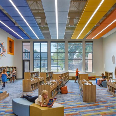 More space, more room for students. Discover our futuristic school designs.

Photos by William Hess

#elementaryschool #renovation #dlrgroupschools School Renovation Ideas, Clean School Aesthetic, Early Education Aesthetic, Primary School Interior Design, School Library Design Interior, Kindergarten School Design, Modern School Design, School Design Concept, Modern Library Design