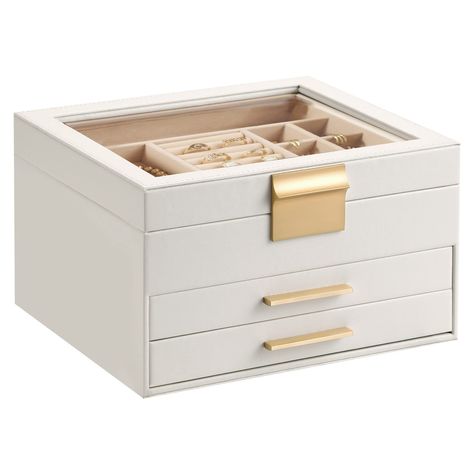 Jewelry Organizer Box Cases, Space Layout, Jewellery Storage Display, Jewelry Box Organizer, Wooden Watch Box, Luxurious Jewelry, Big Jewelry, White Jewelry Box, Necklace Organizer