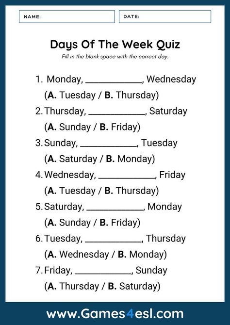 Worksheet For Days Of The Week, Days Of The Week Quiz, Days Pf The Week Worksheets, Worksheet About Days Of The Week, Week Days Worksheet, Days Of The Week Worksheet For Grade 2, Days Of The Week Worksheet Kindergarten, Days Of The Week Worksheet Grade 1, Days Of The Week Activities Worksheets