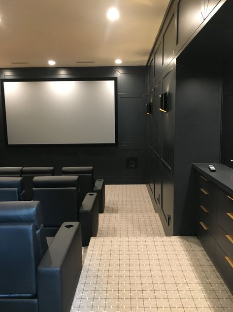 The Sunday 7 - Feel All the Textures! - Studio McGee Home Theater Room Colors, Home Theatre Carpet, Studio Mcgee Basement Movie Room, Media Room Carpet, Home Theater Snack Bar Ideas Modern, Dark Moody Theatre Room, Movie Theatre Loft Ideas, Mcgee Home Basement, Dark Media Room