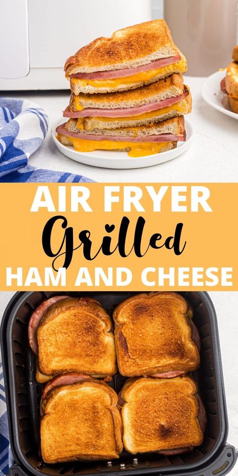 Air fryer grilled ham and cheese sandwiches are a delicious upgrade of the traditional grilled cheese sandwich. Air Fried Ham And Cheese Sandwich, Taco Grilled Cheese Recipes, Air Fry Sandwich Recipes, Ham And Cheese Recipes Dinners, Air Fryer Grilled Ham And Cheese Sandwich, Grilled Ham And Cheese In Air Fryer, Airfryer Ham And Cheese Sandwich, Air Fried Sandwich, Air Fryer Panini Recipes