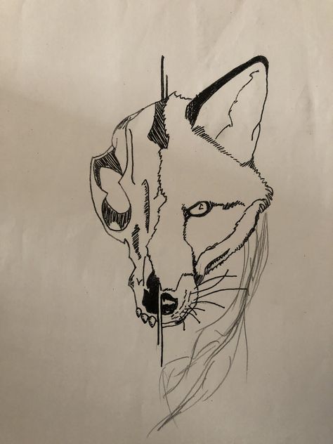 Small Fox Drawing, Desert Fox Drawing, Fox Skull Drawing, Fox Drawing Tattoo, Drawing Tattoo Ideas, Sketch Skull, Birthday Tattoos, Fox Sketch, Fox Tattoo Design