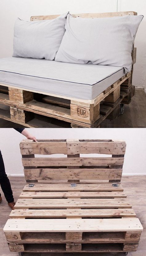 12 easiest and great looking pallet sofas and coffee tables that one can make in just an afternoon. Detailed tutorials and lots of great resources! Pallet Lounge, Balkon Decor, Diy Pallet Sofa, Pallet Patio, Pallet Couch, Pallet Project, Pallet Sofa, Backyard Kitchen, Pallet Outdoor