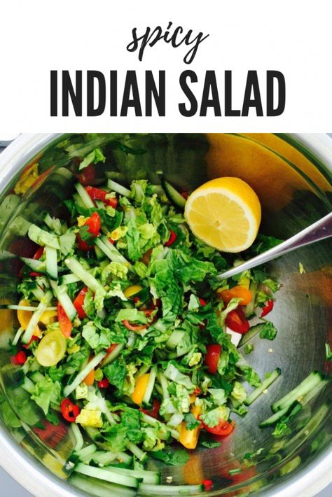 Our spicy, zingy Indian style salad is the perfect side dish for a hot curry | indian salad recipe Salad For Curry Dish, Indian Side Salad Recipes, Healthy Indian Side Dishes, Side Dishes For Indian Food, Indian Side Salad, Indian Food Salad, Indian Style Salad, Indian Salad Ideas, Sides For Curry Dishes