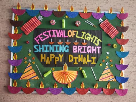 Diwali Class Board Decoration, Diwali Board Ideas, Chart On Diwali, Diwali Stage Decoration In School, Diwali Chart Ideas, Diwali Board Decoration Ideas, Diwali Decoration For Classroom, Diwali School Board Decoration, Diwali Decorations At School Board