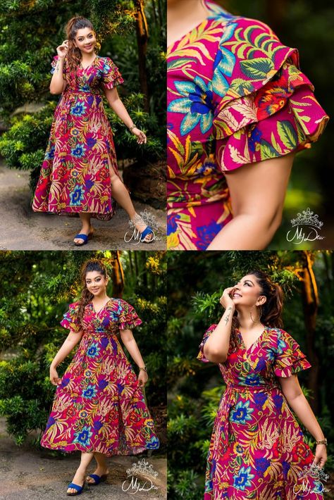 Bathik Frock Designs For Women, Big Size Fashion Dress, Butterfly Pattern Dress, Frock Designs For Women, Dress Hawaiian Style, Xl Mode, New Dress Pattern, Printed Dresses Fashion, Island Style Clothing