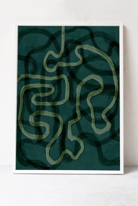 Squiggle Art, Mid Century Modern Poster, Green Art Print, Orange Wall Art, Line Artwork, Beige Art, Bohemian Home Decor, Abstract Geometric Art, Printable Art Prints