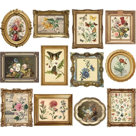 PRICES MAY VARY. Package Includes: you will receive 12 pieces of vintage wildflower wall decorations in different styles, with glue points, enough quantity and vintage style can meet your decorative needs, you can hang them all on the wall or random combination according to your favor Unique Design: these vintage flower picture posters are designed with 12 different styles, the patterns including flowers, plants, butterflies, feature unique photo frame design, chic and stylish, create a retro at Vintage Wall Decor Bedroom, Pictures For Bedroom, Vintage Party Decorations, Wildflower Wall, Flower Picture Frames, Flower Picture, Gallery Wall Decor, Vintage Room, Vintage Cottage