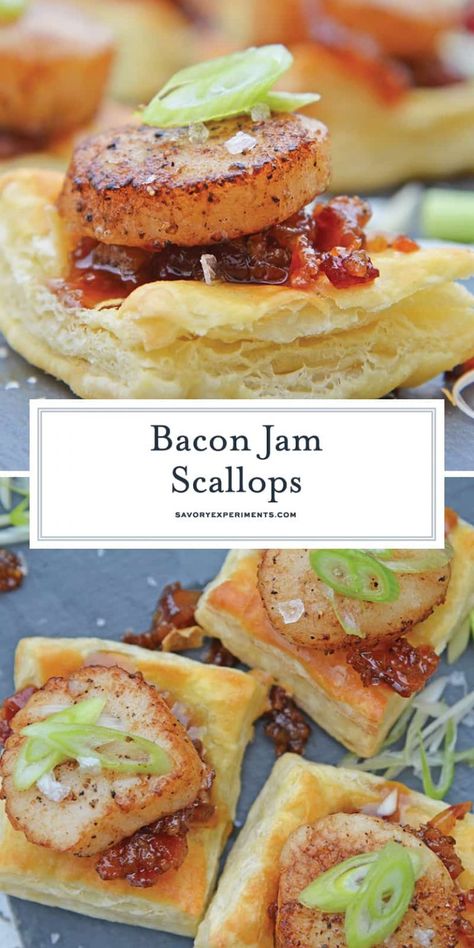 Appetizers Videos, Appetizers Gourmet, Scallop Appetizer, Puff Pastry Recipes Appetizers, Appetizers Seafood, Seafood Appetizers Easy, Gourmet Seafood, Party Snacks Easy, Bacon Wrapped Scallops