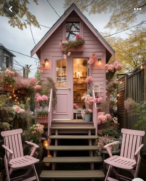 Fairytale Houses, Cute Cottages, Black Houses, Tree House Designs, Pink Cottage, Tiny Cottage, Dream Cottage, Pink House, She Sheds